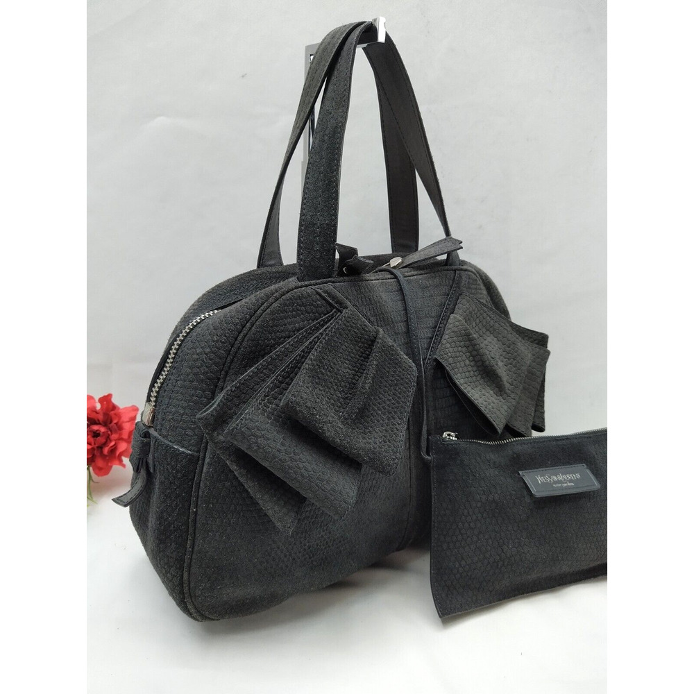Yves Saint Laurent Obi Bowler Gray Suede Top Handle Satchel Bag With Wallet - Picture 4 of 16
